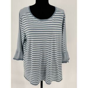 J.Jill Tunic Top Womens XL Stripes Scoop Neck Bell Bleeves Cotton Classic Comfy